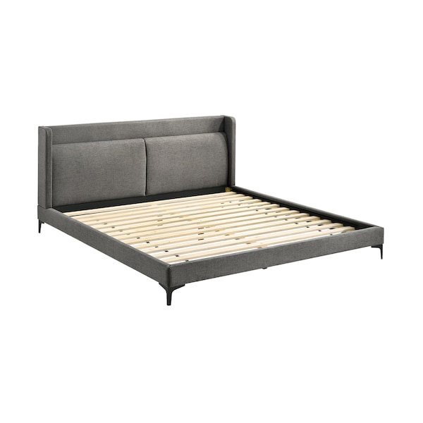Armen Living Legend Gray Fabric Eastern King Platform Bed with Black Metal Legs - LCLEBDCHKG