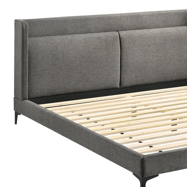 Armen Living Legend Gray Fabric Eastern King Platform Bed with Black Metal Legs - LCLEBDCHKG