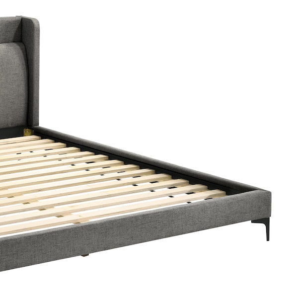 Armen Living Legend Gray Fabric Eastern King Platform Bed with Black Metal Legs - LCLEBDCHKG