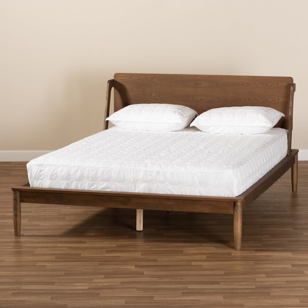 Baxton Studio Sadler Mid-Century Modern Ash Walnut Brown Finished Wood Full Size Platform Bed - 174-10911-ZORO