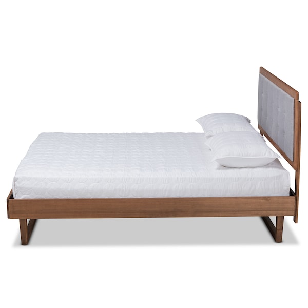 Baxton Studio Viviana Grey Upholstered and Walnut Wood Full Size Platform Bed - 167-9410-9434