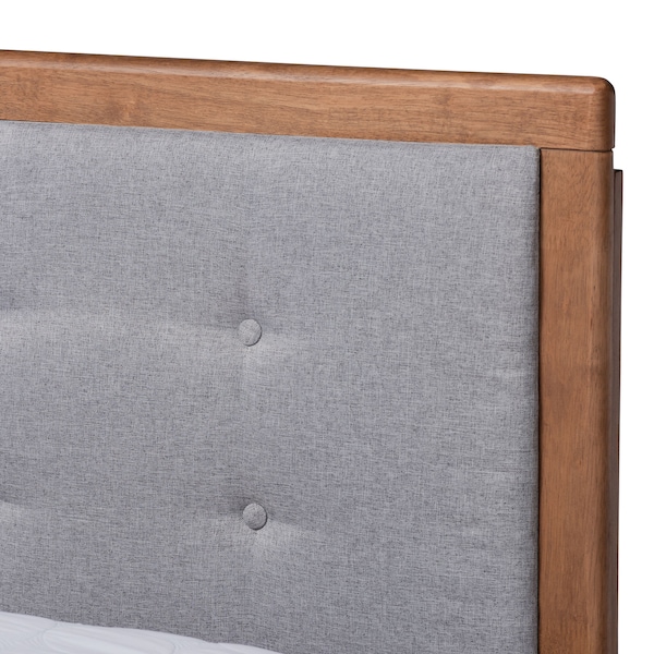 Baxton Studio Viviana Grey Upholstered and Walnut Wood Full Size Platform Bed - 167-9410-9434
