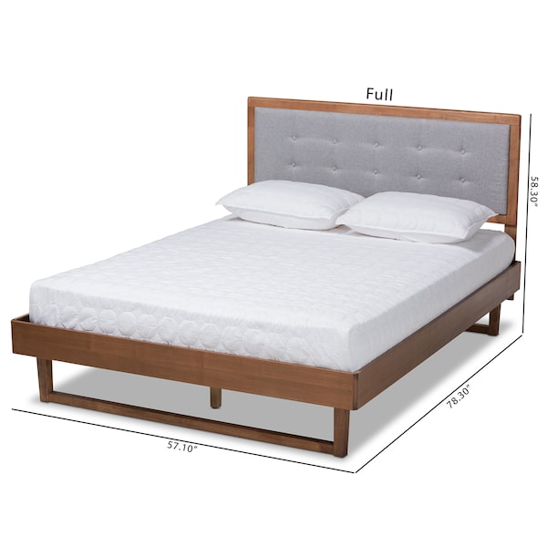 Baxton Studio Viviana Grey Upholstered and Walnut Wood Full Size Platform Bed - 167-9410-9434