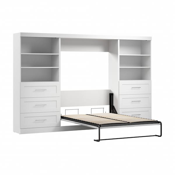 Bestar Bestar Pur Full Murphy Bed and 2 Shelving Units with Drawers (131W) in White - 26896-17