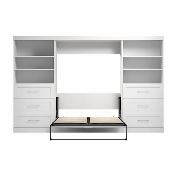 Bestar Bestar Pur Full Murphy Bed and 2 Shelving Units with Drawers (131W) in White - 26896-17