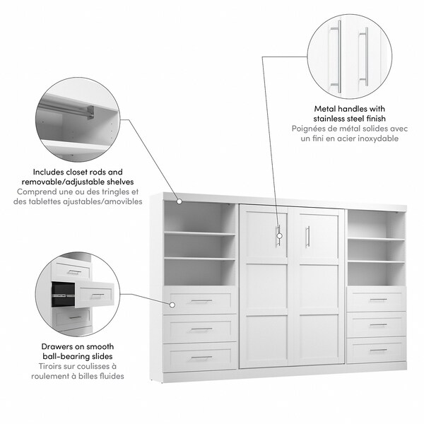 Bestar Bestar Pur Full Murphy Bed and 2 Shelving Units with Drawers (131W) in White - 26896-17