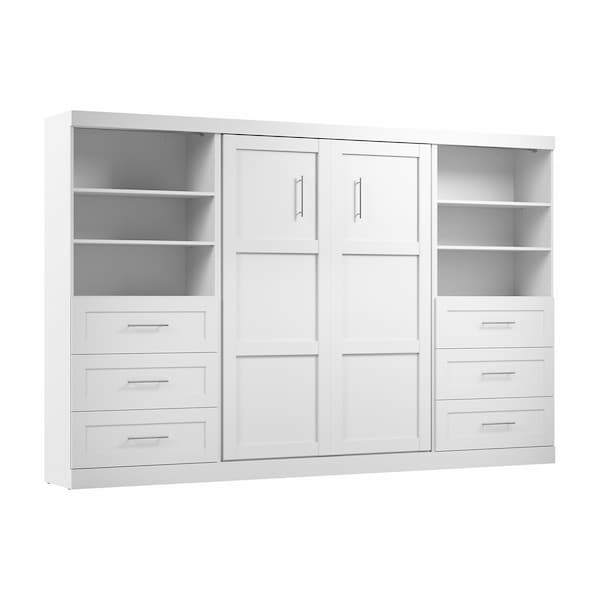 Bestar Bestar Pur Full Murphy Bed and 2 Shelving Units with Drawers (131W) in White - 26896-17