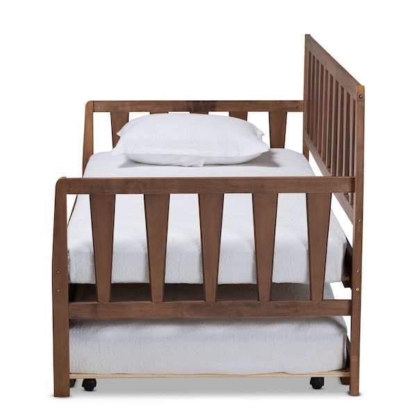 Baxton Studio Midori Walnut Wood Twin Size Daybed with Roll-Out Trundle Bed - 168-10834-10835