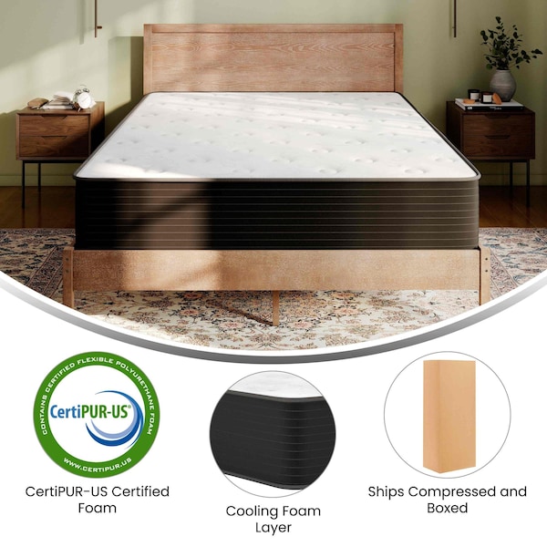 Flash Furniture Dream Cooling Gel 12in. Foam and Pocket Spring Hybrid Mattress, Queen Mattress in a Box - BS-E230P-R-Q-12-C-BK-GG