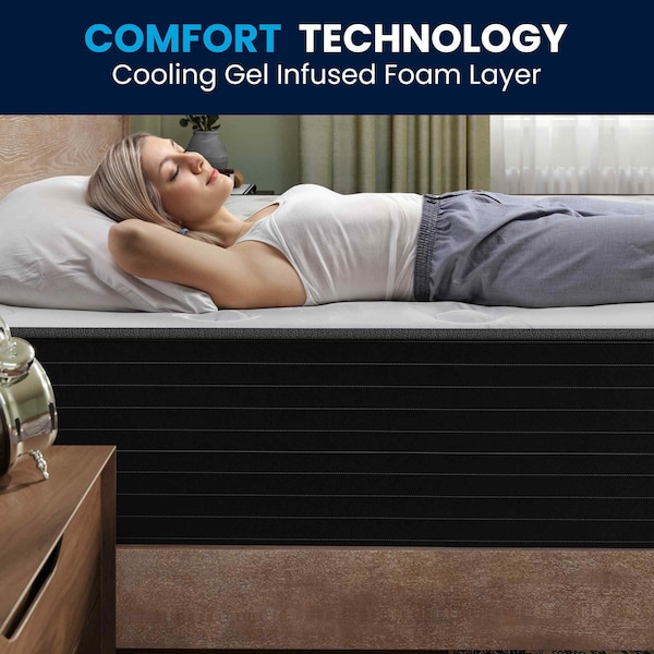 Flash Furniture Dream Cooling Gel 12in. Foam and Pocket Spring Hybrid Mattress, Queen Mattress in a Box - BS-E230P-R-Q-12-C-BK-GG