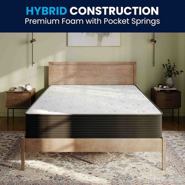 Flash Furniture Dream Cooling Gel 12in. Foam and Pocket Spring Hybrid Mattress, Queen Mattress in a Box - BS-E230P-R-Q-12-C-BK-GG