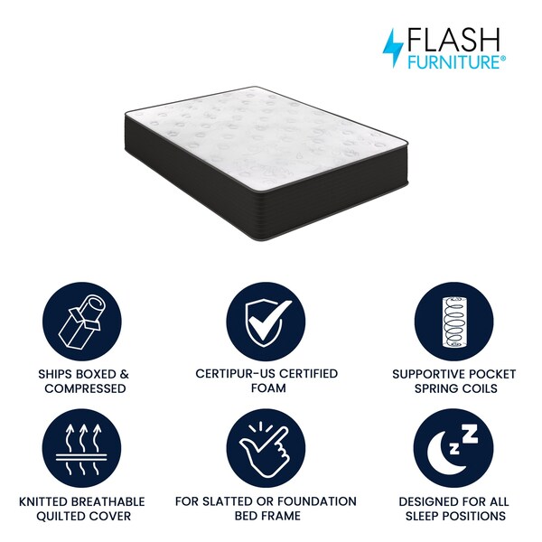Flash Furniture Dream Cooling Gel 12 Inch Foam and Pocket Spring Hybrid Mattress, Full Mattress in a Box - BS-E230P-R-F-12-C-BK-GG
