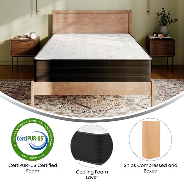 Flash Furniture Dream Cooling Gel 12 Inch Foam and Pocket Spring Hybrid Mattress, Full Mattress in a Box - BS-E230P-R-F-12-C-BK-GG