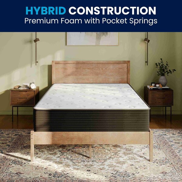 Flash Furniture Dream Cooling Gel 12 Inch Foam and Pocket Spring Hybrid Mattress, Full Mattress in a Box - BS-E230P-R-F-12-C-BK-GG