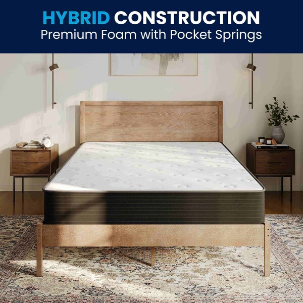 Flash Furniture Dream Cooling Gel 10in. Foam and Pocket Spring Hybrid Mattress, Queen Mattress in a Box - BS-E230P-R-Q-10-C-BK-GG