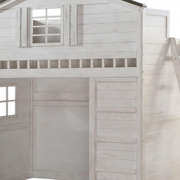 Homeroots 43 x 80 x 88 in. Weathered White Washed Gray Wood Loft Twin Size Bed - 347188