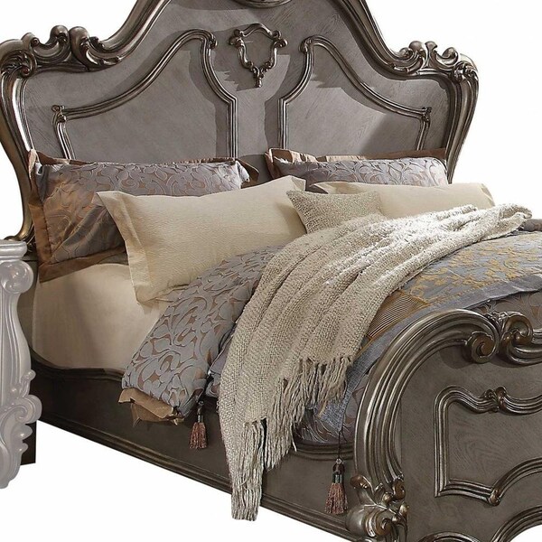 Homeroots 74 x 93 x 72 in. Antique Platinum Wood Poly Resin Queen Bed - 348202