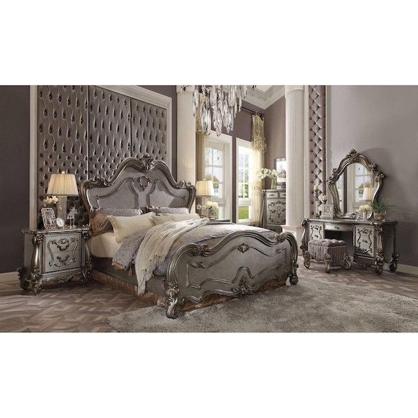 Homeroots 74 x 93 x 72 in. Antique Platinum Wood Poly Resin Queen Bed - 348202