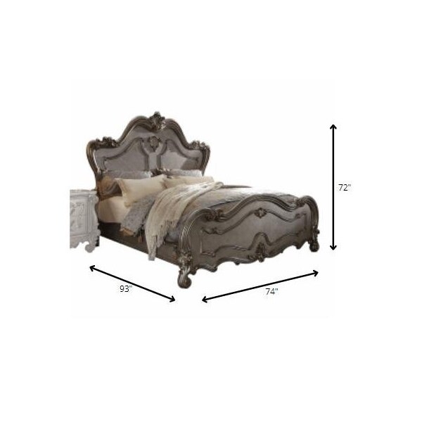 Homeroots 74 x 93 x 72 in. Antique Platinum Wood Poly Resin Queen Bed - 348202