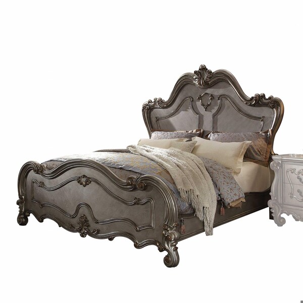 Homeroots 74 x 93 x 72 in. Antique Platinum Wood Poly Resin Queen Bed - 348202