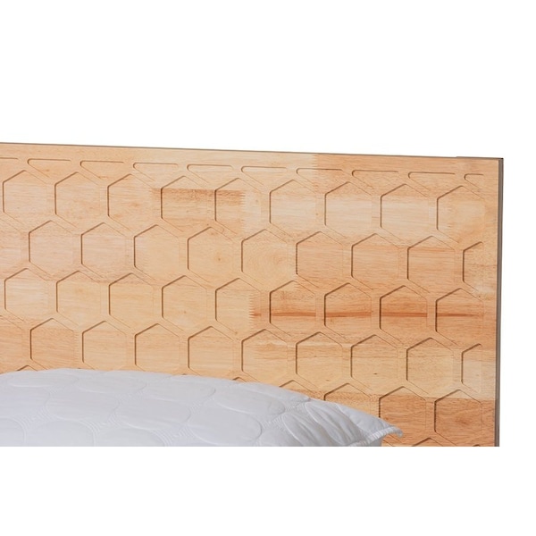 Baxton Studio Hosea Japandi Carved Honeycomb Natural King Size 4-Piece Bedroom Set - 246-13620-13627-13622-13623-ZORO