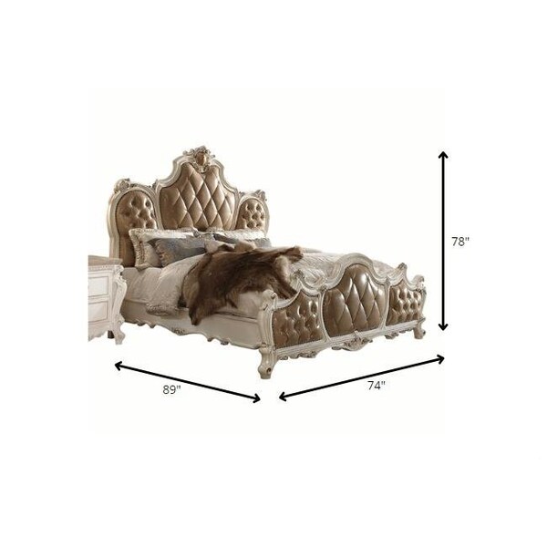 Homeroots 74 x 89 x 78 in. PU Antique Pearl Wood Poly Resin Upholstery Queen Bed - 348208