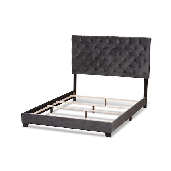 Baxton Studio Candace Luxe and Glamour Dark Grey Velvet Upholstered King Size Bed - 149-8952