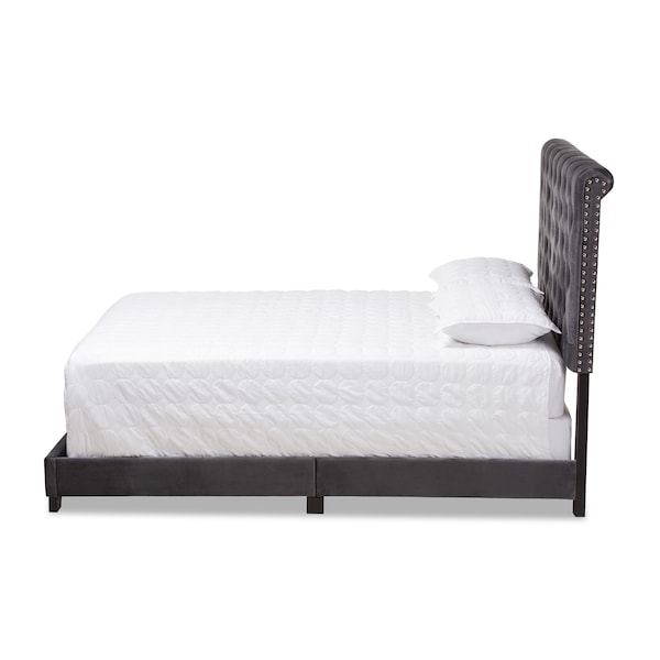 Baxton Studio Candace Luxe and Glamour Dark Grey Velvet Upholstered King Size Bed - 149-8952