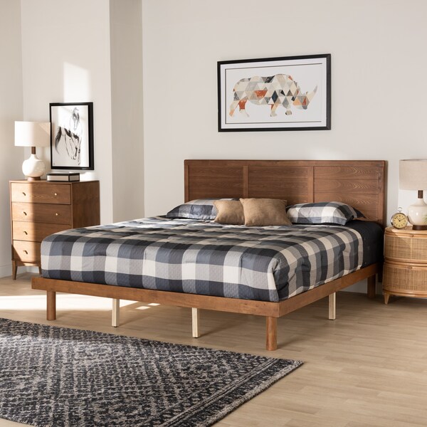 Baxton Studio Daina Mid-Century Modern Ash Walnut Finished Wood King Size Platform Bed - 230-9427-11889-ZORO