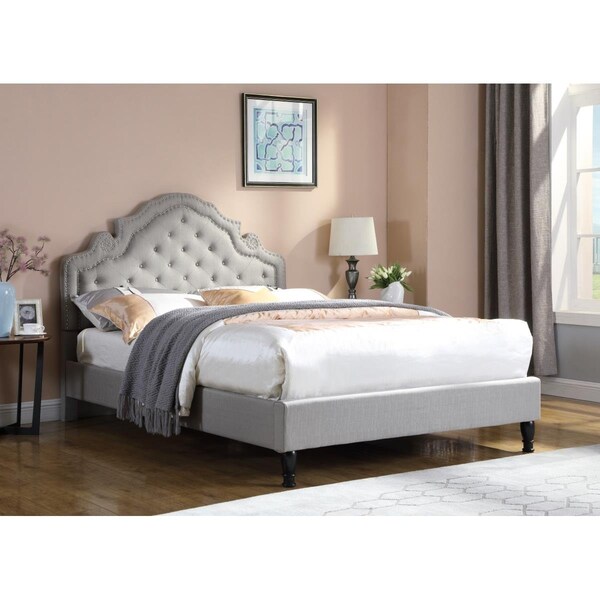 Kd Gabinetes Theresa Modern Tufted With Nailhead Trim Queen Size Bed, Grey - KD2207955