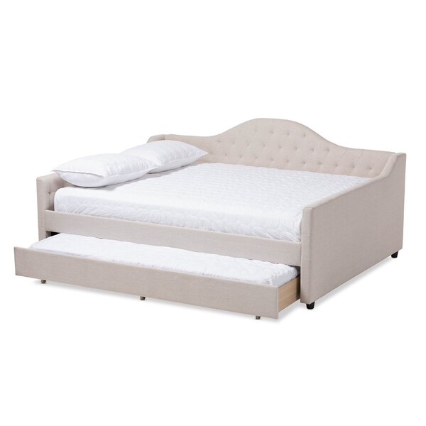 Baxton Studio Eliza Light Beige Upholstered Full Size Daybed with Trundle - 147-8717