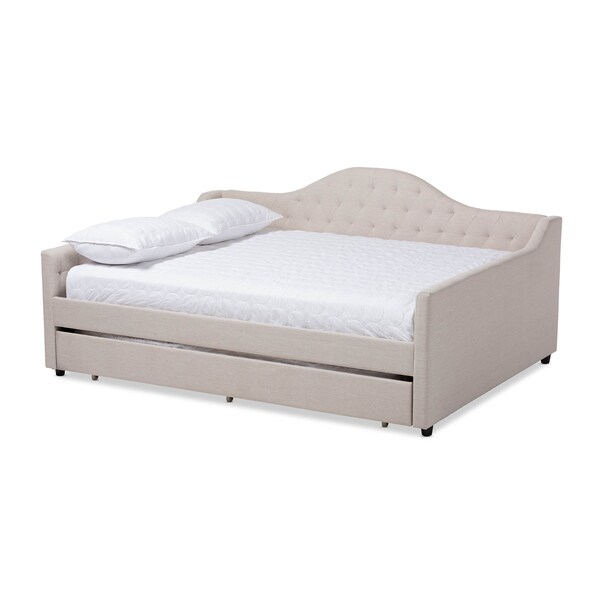 Baxton Studio Eliza Light Beige Upholstered Full Size Daybed with Trundle - 147-8717