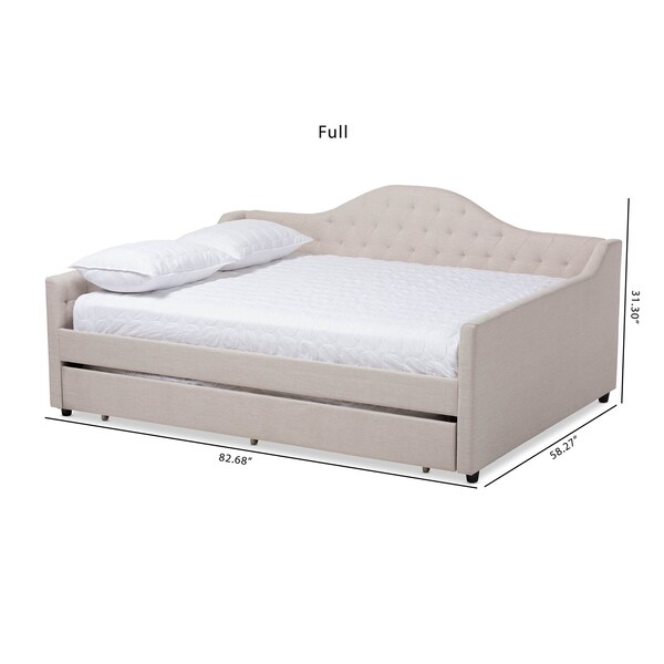 Baxton Studio Eliza Light Beige Upholstered Full Size Daybed with Trundle - 147-8717