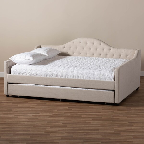 Baxton Studio Eliza Light Beige Upholstered Full Size Daybed with Trundle - 147-8717