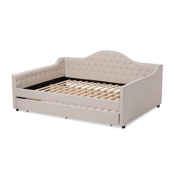Baxton Studio Eliza Light Beige Upholstered Full Size Daybed with Trundle - 147-8717