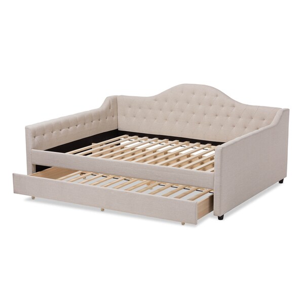 Baxton Studio Eliza Light Beige Upholstered Full Size Daybed with Trundle - 147-8717