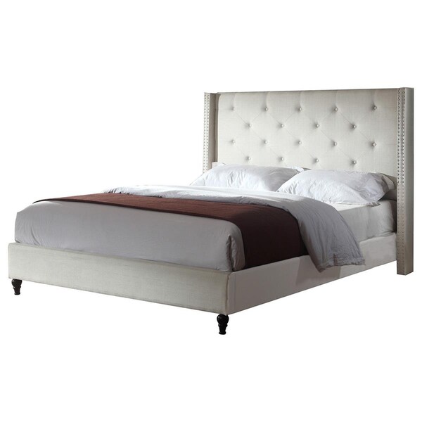 Kd Gabinetes Valentina Upholstered Linen Blend Wingback Platform Queen Bed, Beige - KD2208197