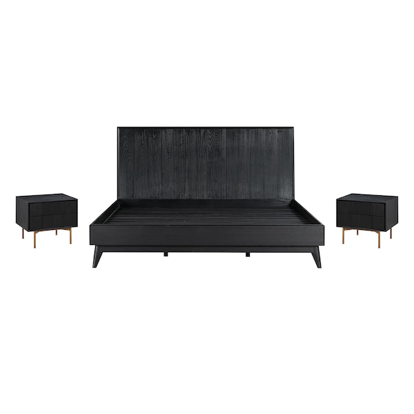 Armen Living Carnaby King 3 Piece Bedroom Set in Black Brushed Oak Wood - SETCFBDBLKG3A