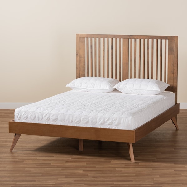 Baxton Studio Takeo Mid-Century Modern Transitional Ash Walnut Finished Wood Queen Size Platform Bed - 180-11152-9408-ZORO