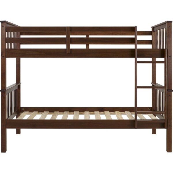 Walker Edison Furniture Walker Edison Furniture Solid Pine Wood Twin Over Twin Bunk Bed, Walnut - BWTOTMSWT