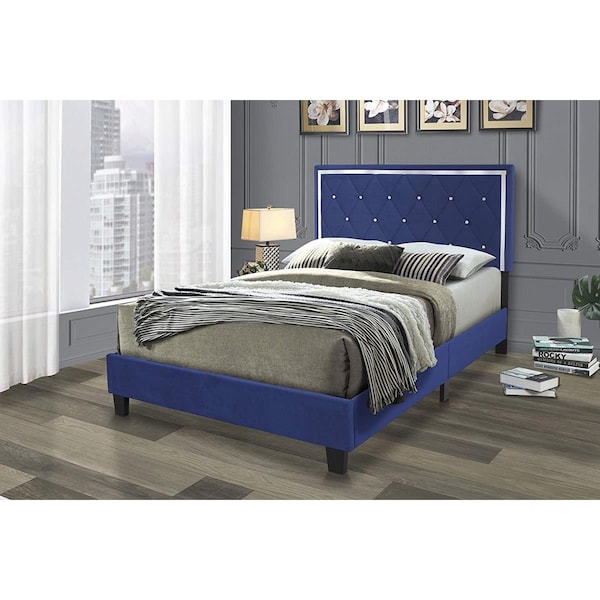 Kd Muebles De Dormitorio Monica Velvet Upholstered Full Size Platform Bed Blue - KD3357666