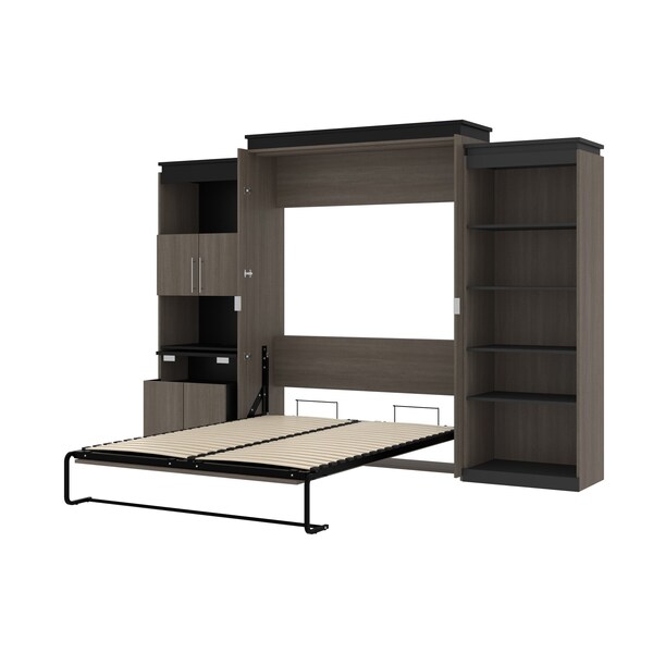 Bestar Orion 124W Queen Murphy Bed with Shelving and Fold-Out Desk (125W), Bark Gray & Graphite - 116876-000047