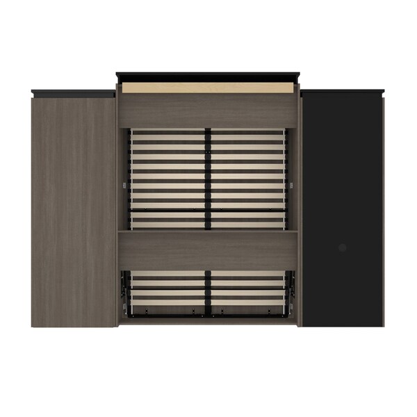 Bestar Orion 124W Queen Murphy Bed with Shelving and Fold-Out Desk (125W), Bark Gray & Graphite - 116876-000047