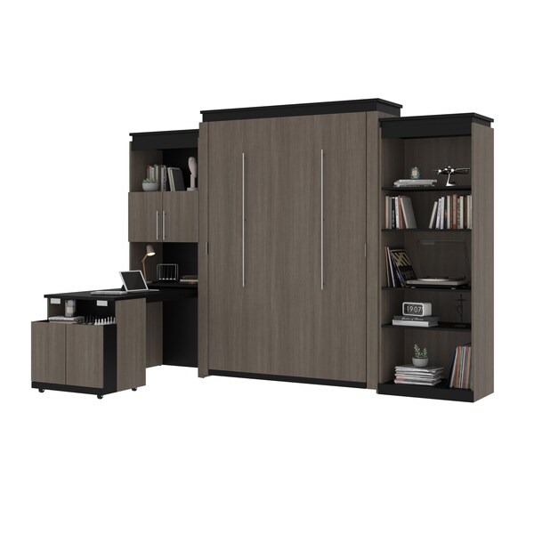 Bestar Orion 124W Queen Murphy Bed with Shelving and Fold-Out Desk (125W), Bark Gray & Graphite - 116876-000047