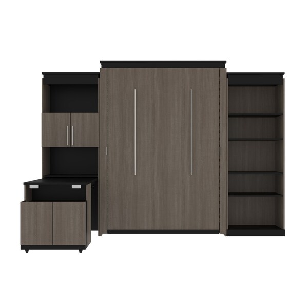 Bestar Orion 124W Queen Murphy Bed with Shelving and Fold-Out Desk (125W), Bark Gray & Graphite - 116876-000047