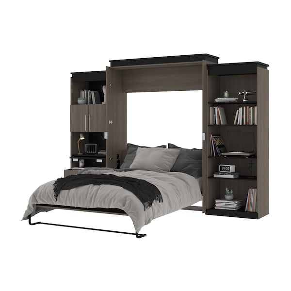 Bestar Orion 124W Queen Murphy Bed with Shelving and Fold-Out Desk (125W), Bark Gray & Graphite - 116876-000047