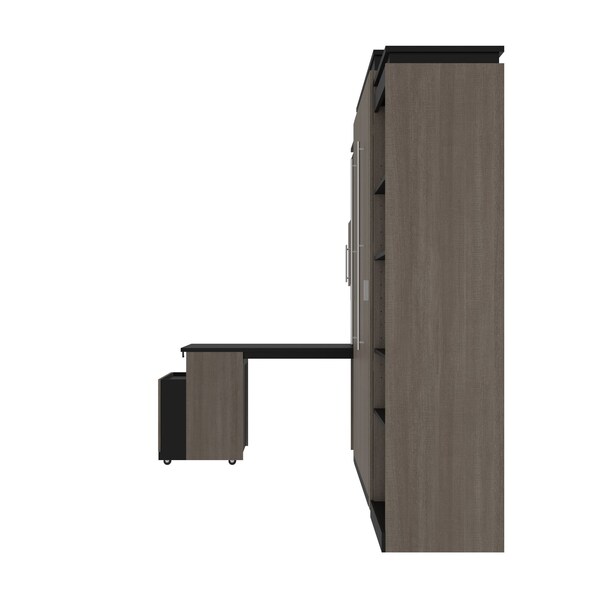 Bestar Orion 124W Queen Murphy Bed with Shelving and Fold-Out Desk (125W), Bark Gray & Graphite - 116876-000047
