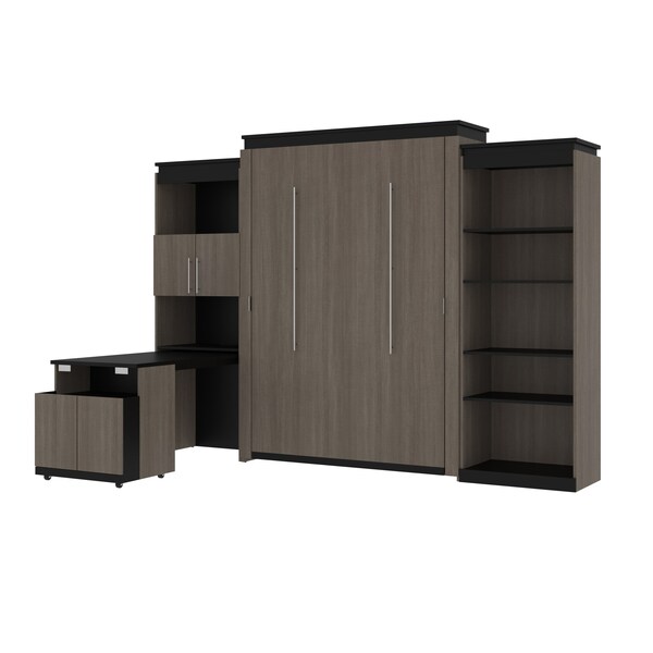 Bestar Orion 124W Queen Murphy Bed with Shelving and Fold-Out Desk (125W), Bark Gray & Graphite - 116876-000047