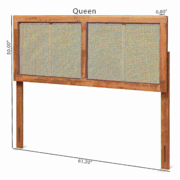 Baxton Studio Gilbert Mid-Century Modern Ash Walnut Finished Wood and Synthetic Rattan Full Size Headboard - 181-11093-ZORO
