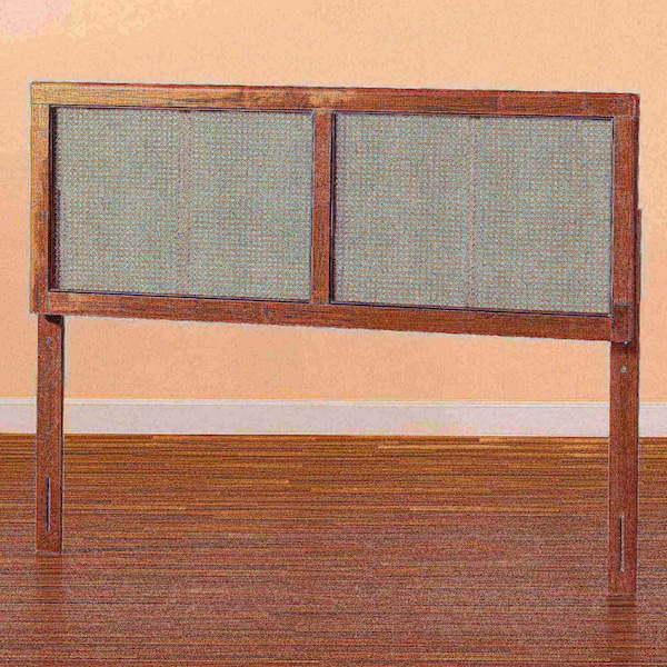 Baxton Studio Gilbert Mid-Century Modern Ash Walnut Finished Wood and Synthetic Rattan Full Size Headboard - 181-11093-ZORO